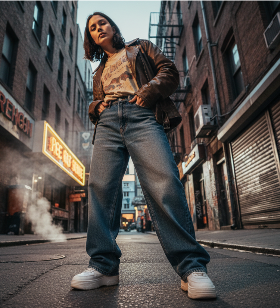 NYXOOO Retro Blue Wide Leg Jeans - Premium Vintage Denim