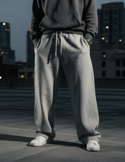 WZIKAI Mens Baggy Sweatpants Elastic Waist Drawstring Wide Leg Sweatpants Casual Loose Baggy Joggers with Pockets Light Grey M
