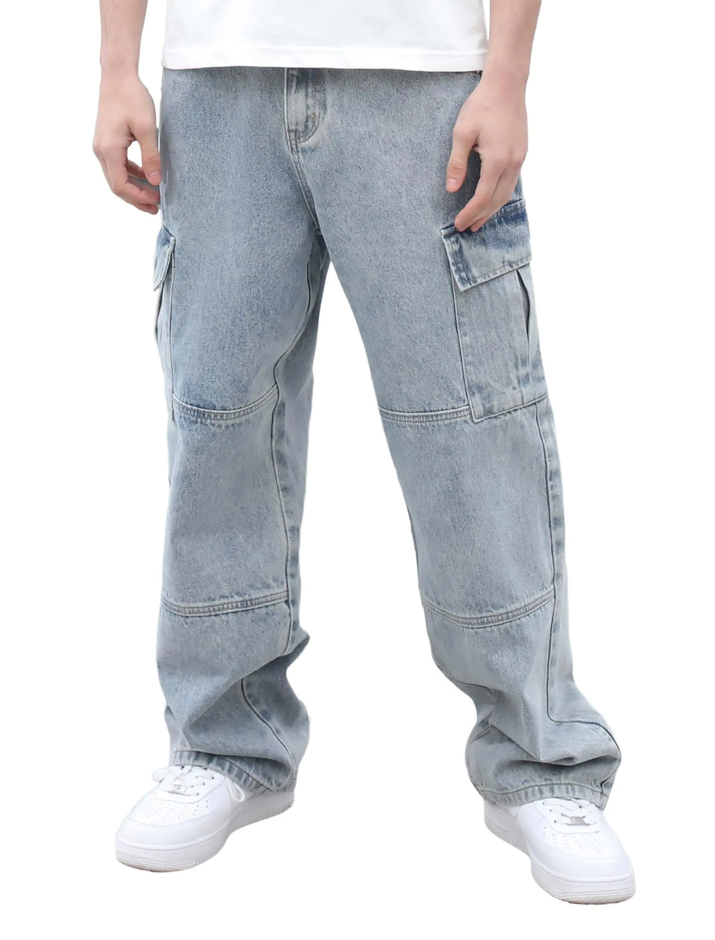 LOGEQI Mens Baggy Hip Hop Jeans Wide Leg Streetwear Jeans for Men Loose Fit Cargo Denim Pants Y2k