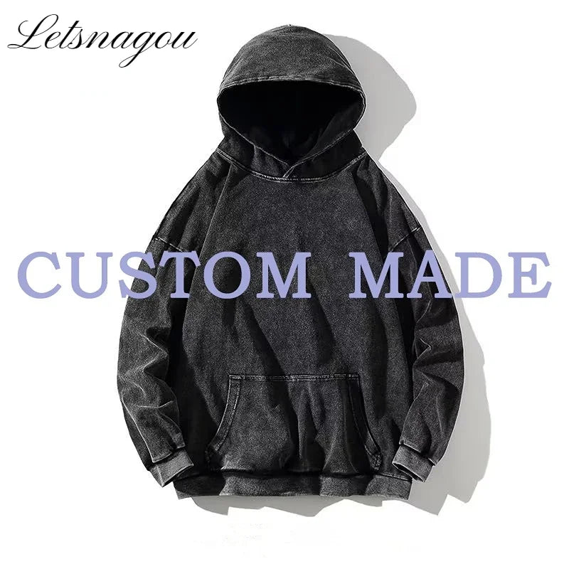 Customizable Retro Washed Cotton Oversized Hoodies